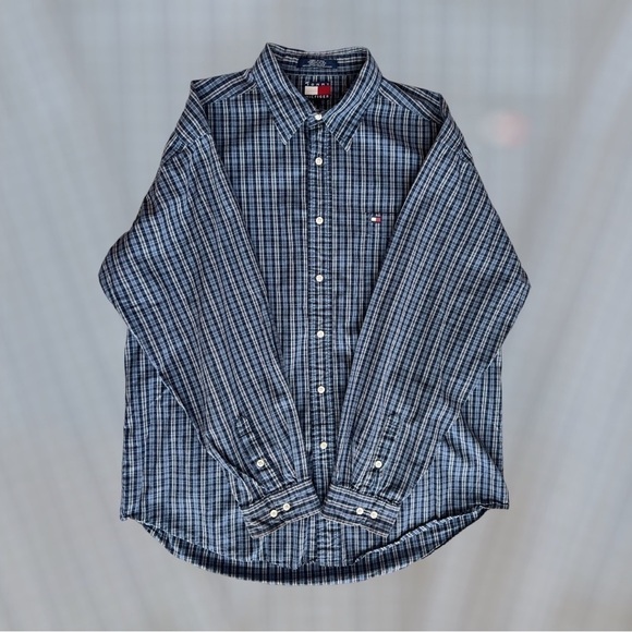 Vintage Tommy Hilfiger mens long sleeve blue button up shirt size XL - Picture 3 of 7